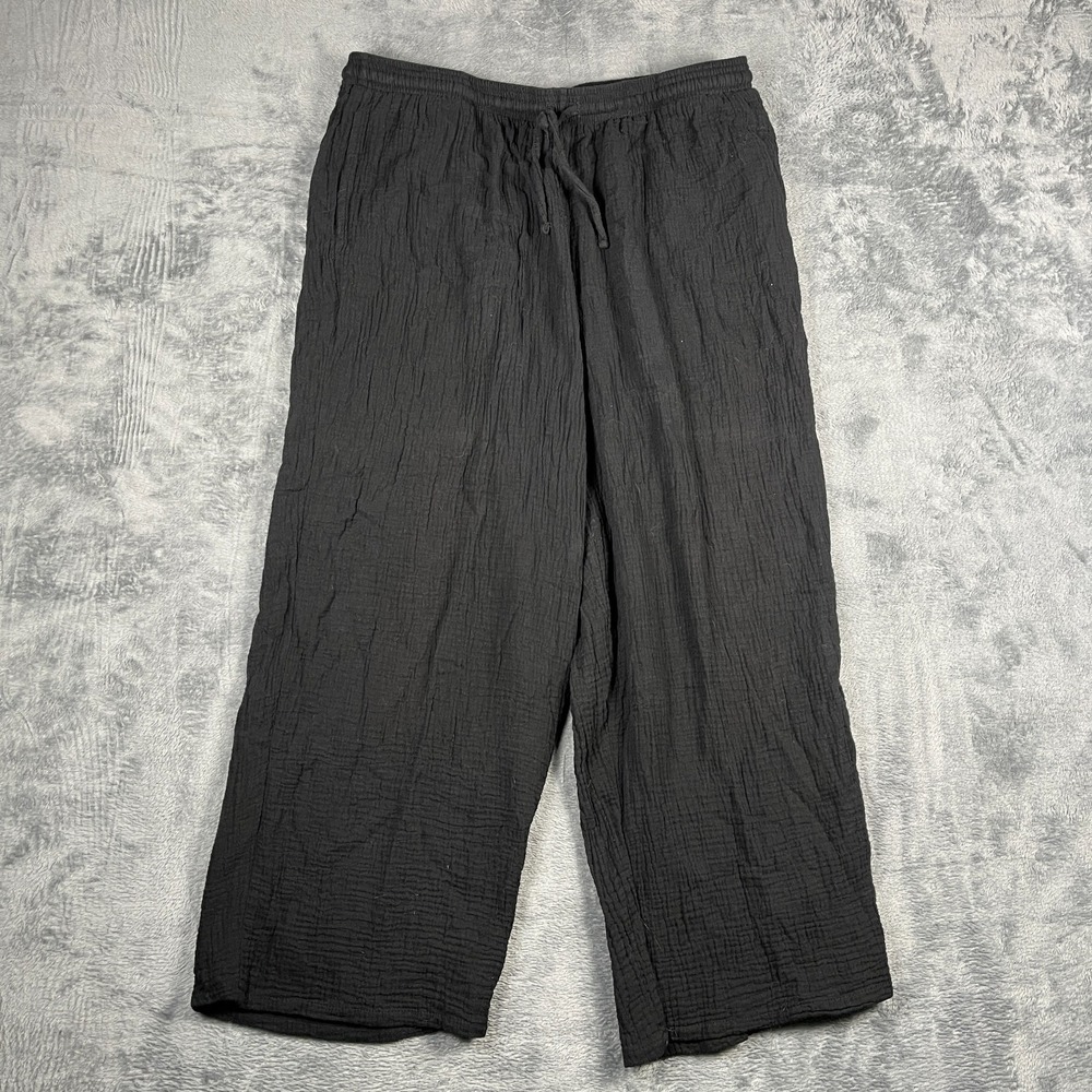 Jessica Simpson Cropped Pants Womens Large Black Pleated Wide Leg Drawstring